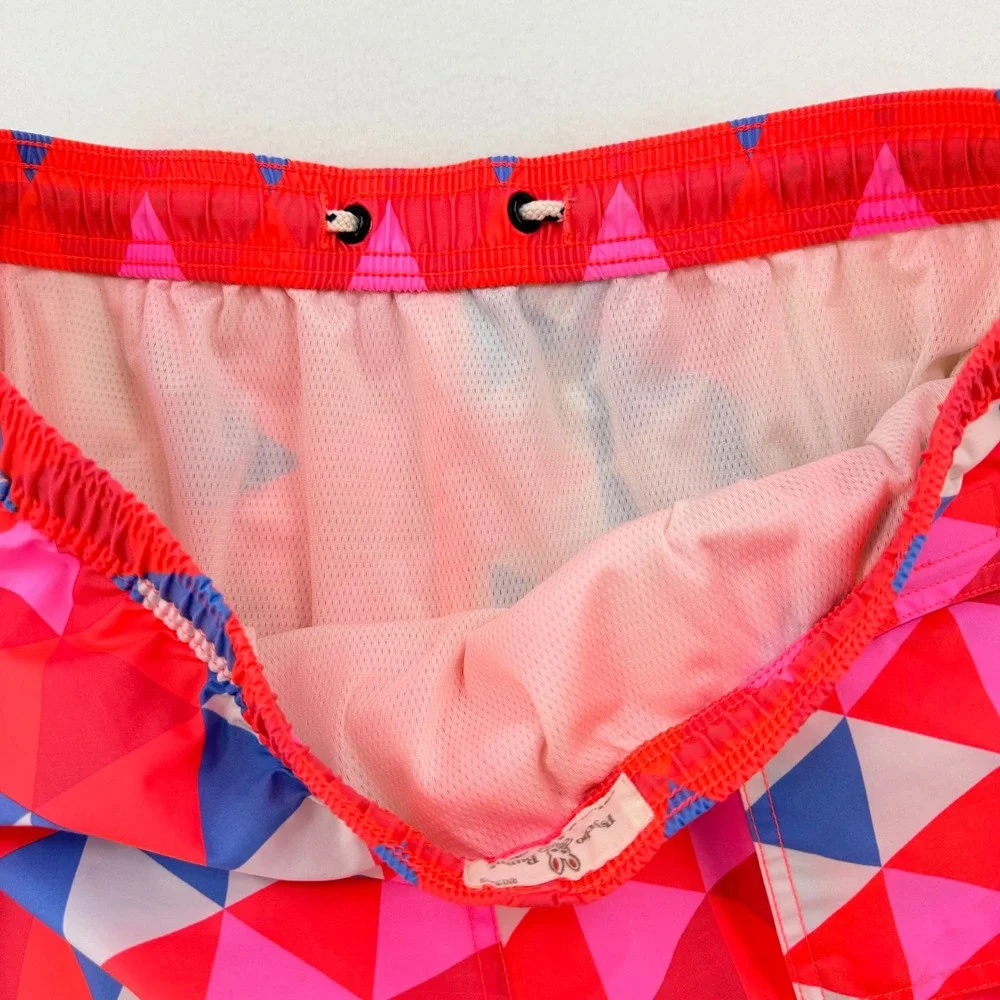 Psycho Bunny Swim Trunks Mens Large NeoPink Blue Geometric Print Excellent